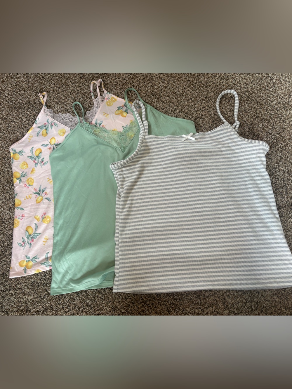 NWOT Bundle of 3 Sleep Camis - Light Pink, Sage Green, Gray/White Striped Size M
